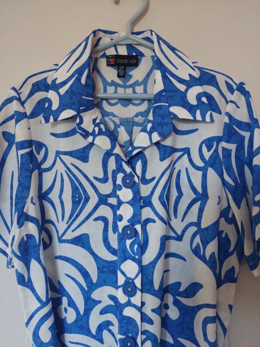 Carré Noir Women's Sz S Shirt Dress Blue Belted White Tropical pattern - Picture 4 of 10